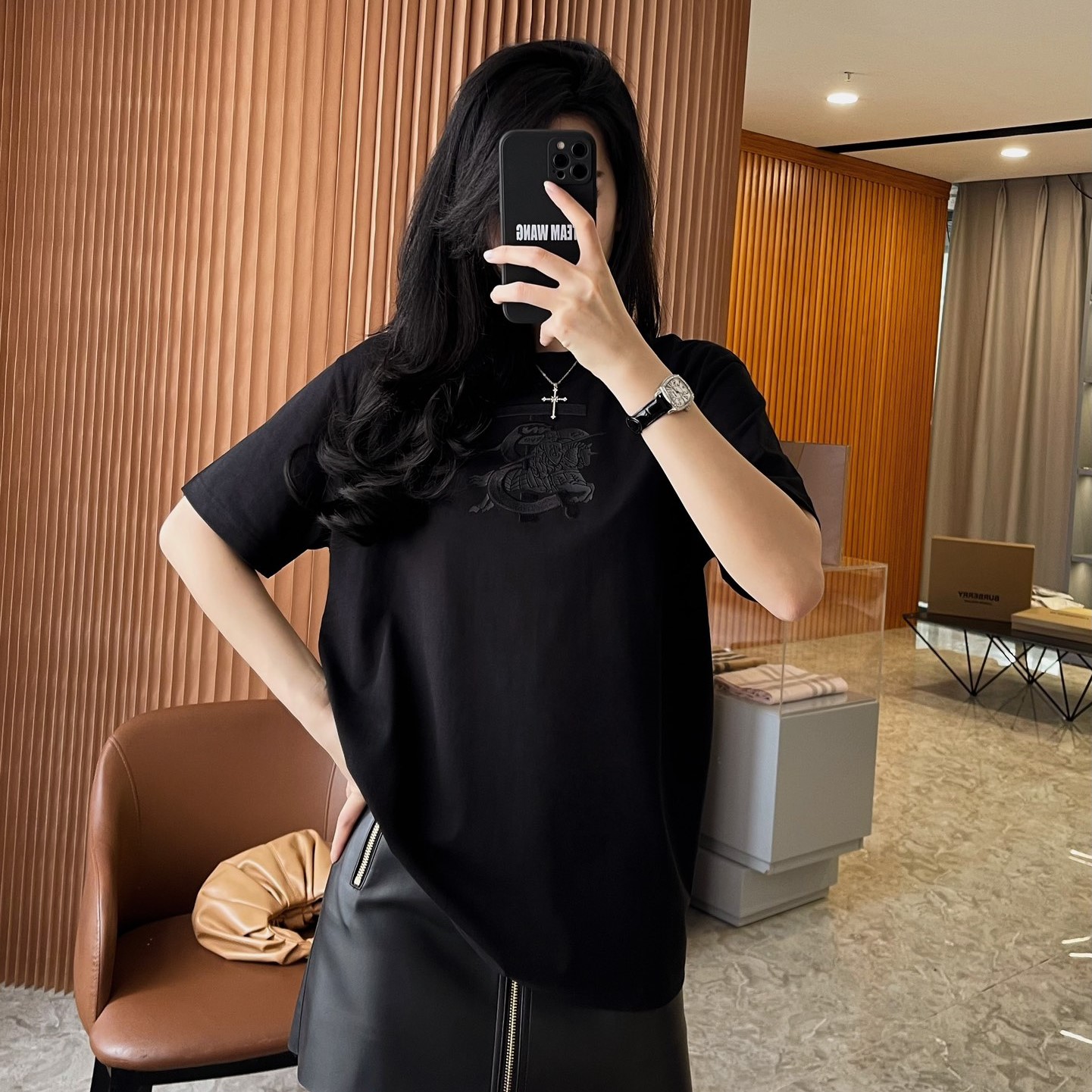 버버리 로고 컬링 라이더 자수 코튼 티셔츠