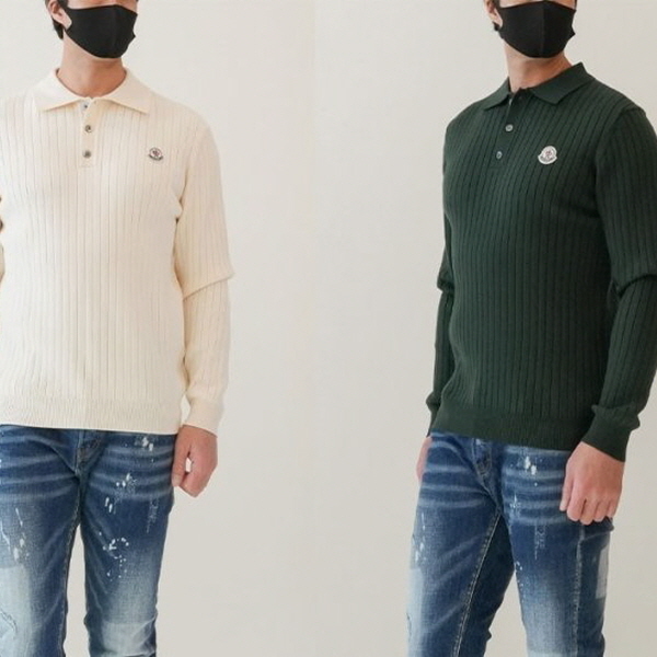 남성 골지 스몰로고패치 카라 니트