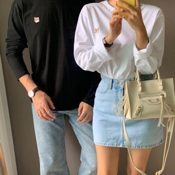메* 키츠네 폭스자수 긴팔티셔츠