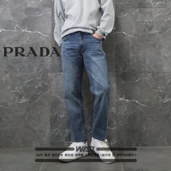 프** 시그니쳐 블루 라벨 패치 슬림핏 워싱데미지 청바지