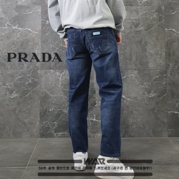 프** 시그니쳐 블루 라벨 패치 워싱 데미지 데님팬츠