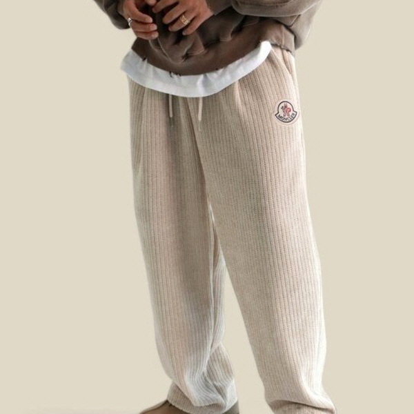 빅패치 로고 체스 니트 와이드 밴딩팬츠